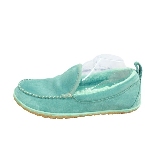 LL Bean Green Suede Slip On Fleece Lined Mountain Moccasin Slippers Size 8 M - Picture 1 of 9